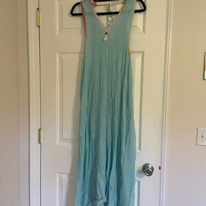 Z&L Blue Maxi Swim Cover-Up Tassel Trim and Ties Boho Size Small